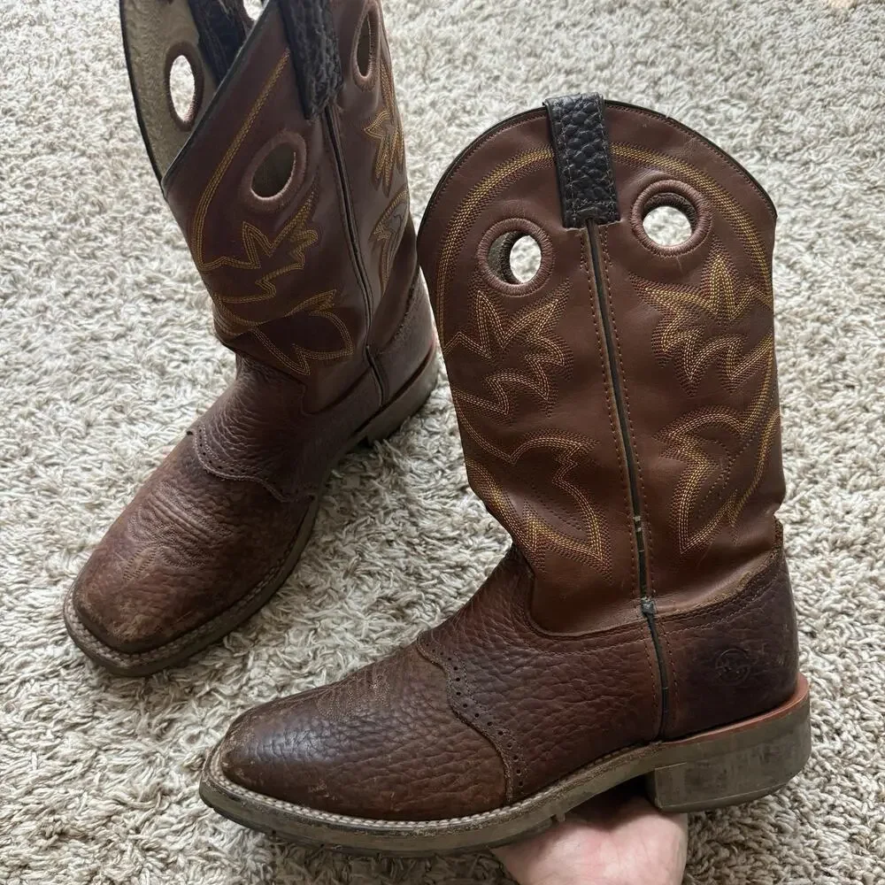 Double H Western Boots Brown Pull On Square Toe Cowboy Mexico Men’s Size 9.5 D